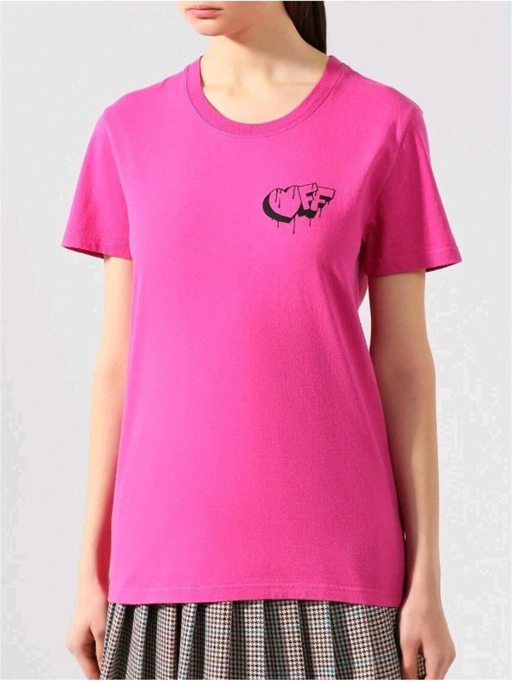 Rare! $460 Off White Women's Pink Short Sleeve Crew Neck Tee T-Shirt Top Size XS